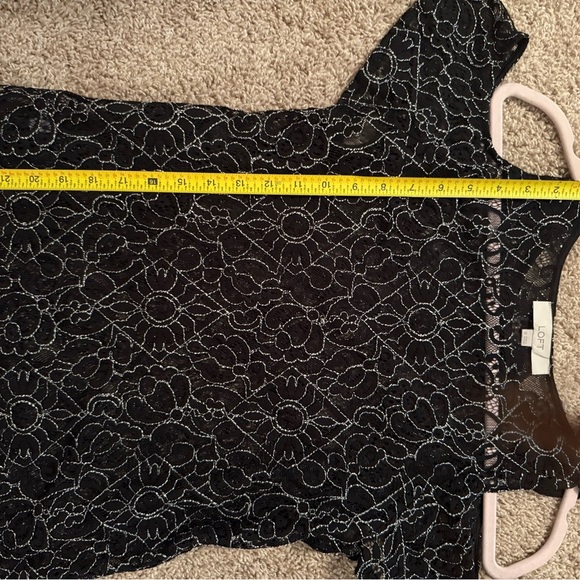 LOFT | Black Embellished Lace Cut Out Short Sleeve Blouse | Size XS - Picture 6 of 8